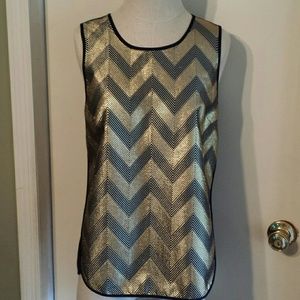 J. Crew metallic gold and navy chevron top Size 4